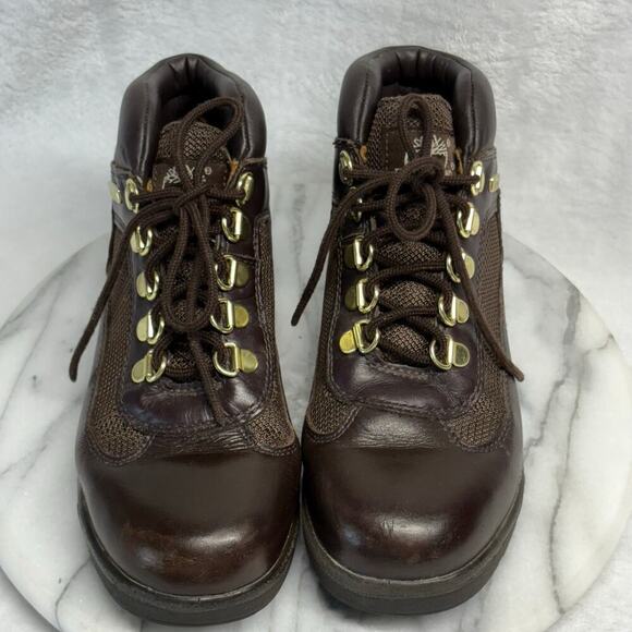 Timberland‎ Field Boots Kids 3.5 Brown Leather Hiking Winter Lace Up Lug Sole - Picture 3 of 14